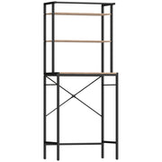 Mobile Sopra Lavatrice 67x40x161,8 cm a 3 Ripiani con Barra Appendiabiti in Legno e Acciaio Marrone e Nero