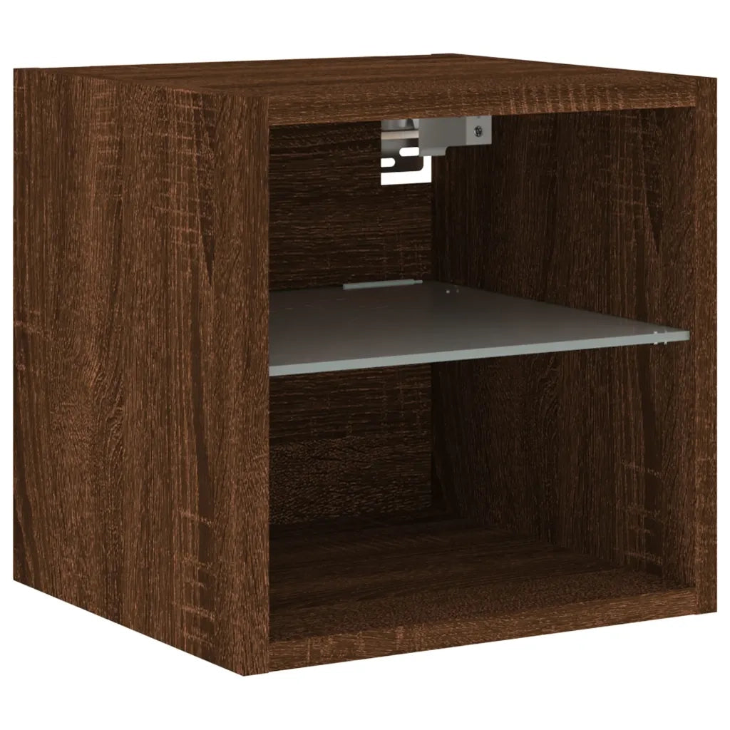 Mobili TV a Parete con Luci LED 2pz | Armadietto TV | Mobile Porta TV Rovere Marrone 30x28,5x30cm