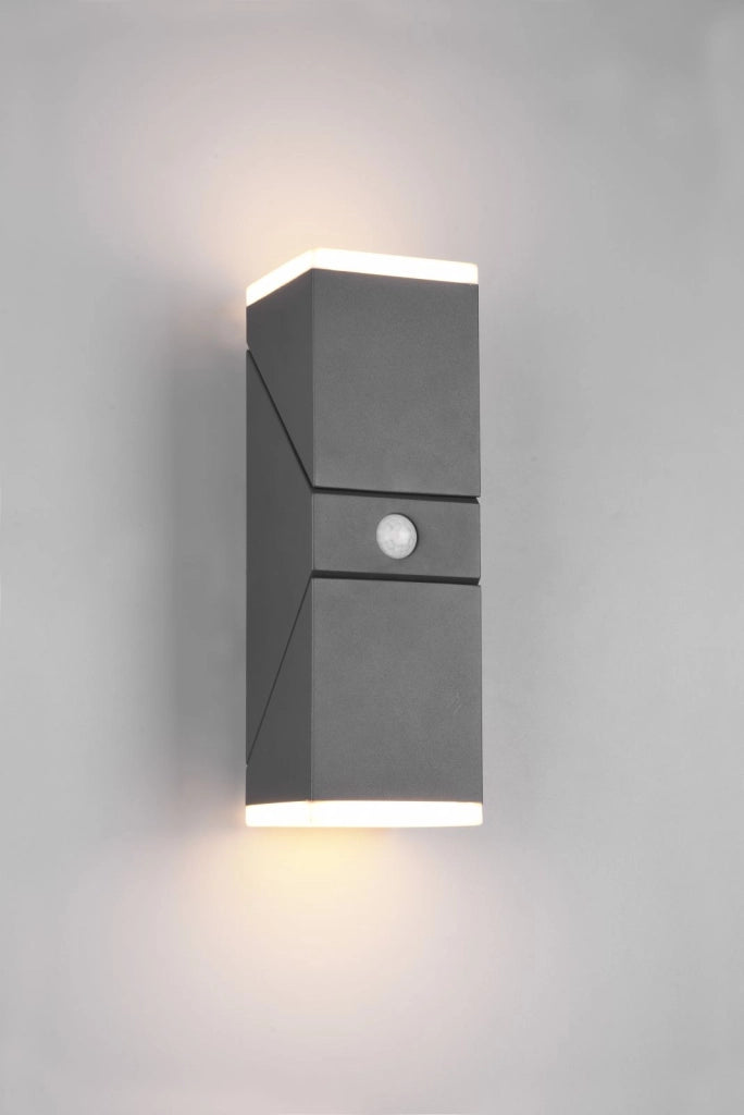 AVON APPLIQUE LED 14W 1600lm, 3000K DA ESTERNO ANTRACITE 2 DIFFUSORI ORIENTABILI CON SENSORE DI MOVIMENTO IP54 H. 28CM