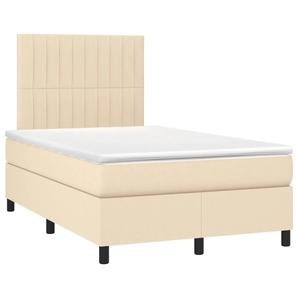 Letto a Molle con Materasso e LED Crema 120x190 cm in Tessuto