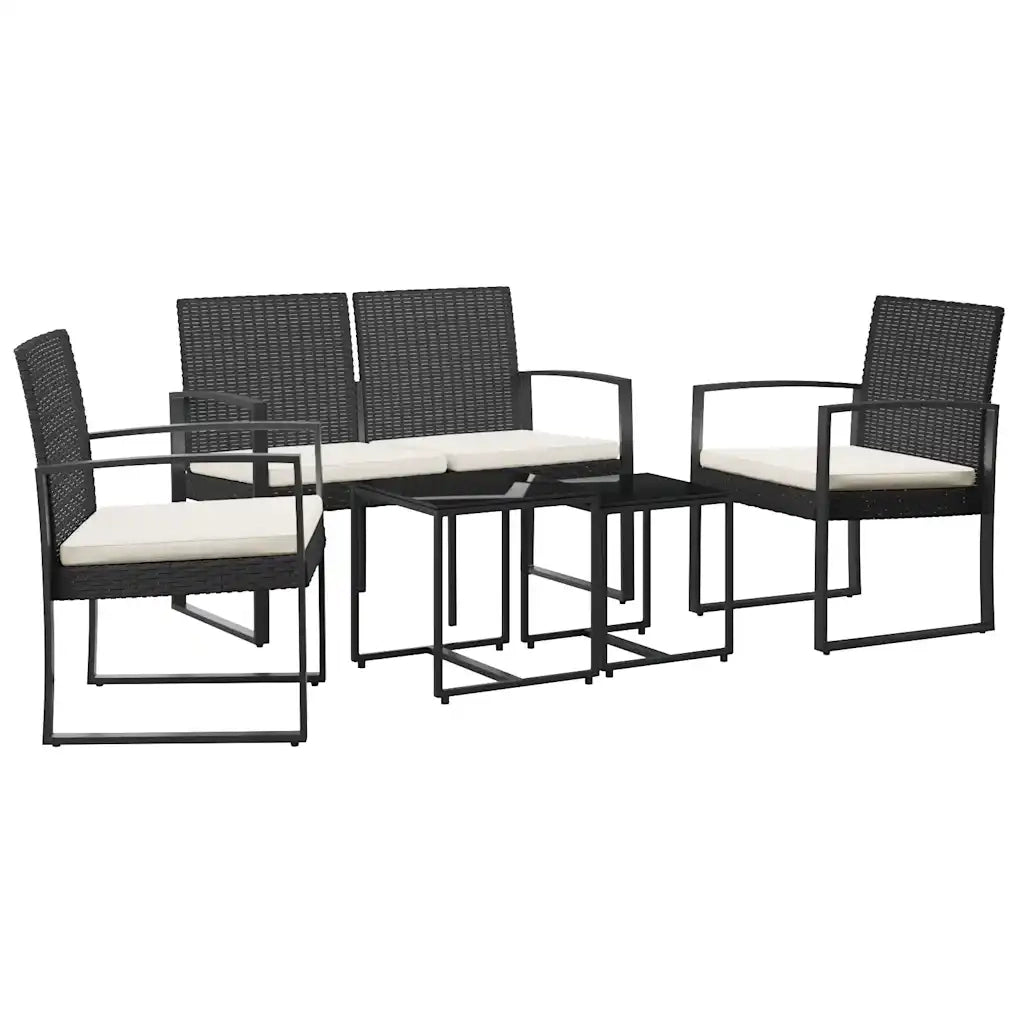 Set da Pranzo da Giardino 5 pz | Set Salotto da Giardino Nero con Cuscini in Rattan PP