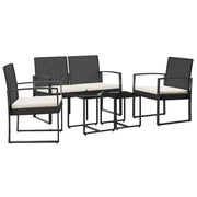 Set da Pranzo da Giardino 5 pz | Set Salotto da Giardino Nero con Cuscini in Rattan PP