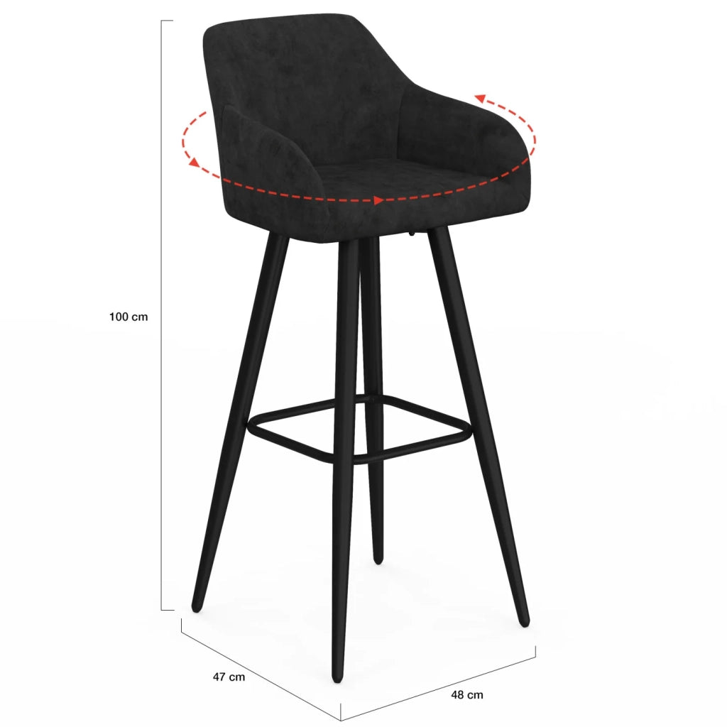 IDMarket - Set di 4 sgabelli da bar JANY girevoli con braccioli in velluto nero e gambe in legno nero