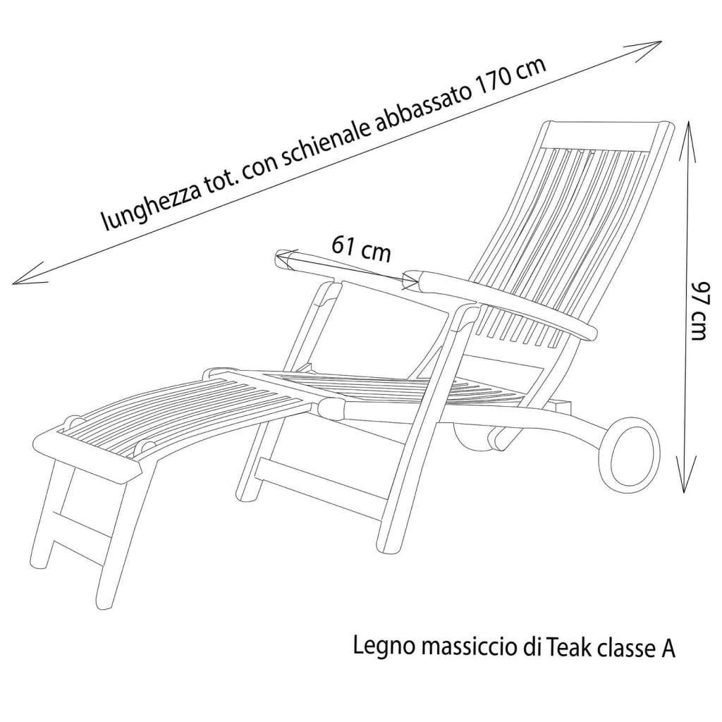 Lettino prendisole in Legno Teak cm 170x61x97 - MILES
