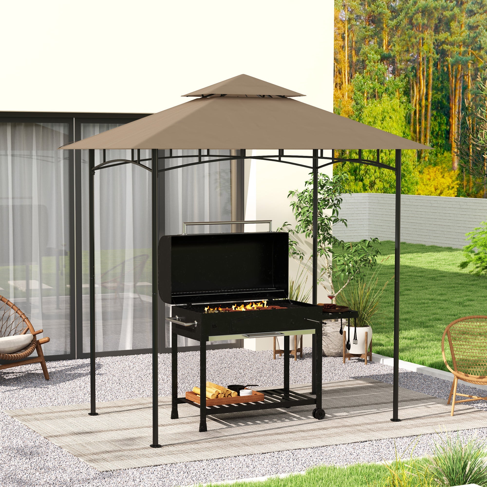 Copertura per Gazebo da Giardino 244x152 cm a 2 Livelli in Poliestere 160gsm Cachi