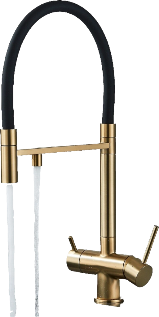 Lana | Rubinetto allungabile nero oro a 3 vie |Miscelatore cucina per acqua potabile in acciaio inossidabile - Girevole a 360° | Filtra 3 connessioni