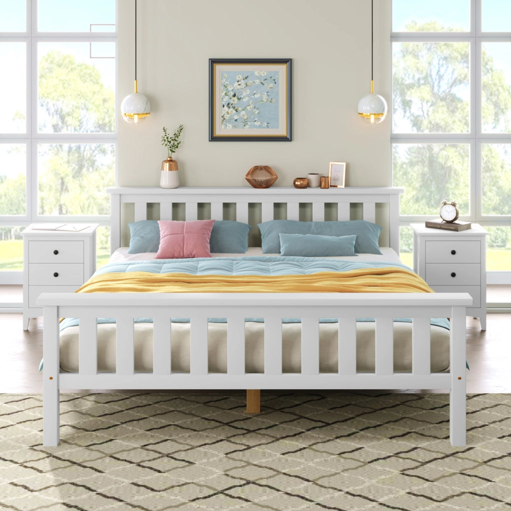 Letto matrimoniale 140x200 cm in legno massello di pino e MDF; bianco