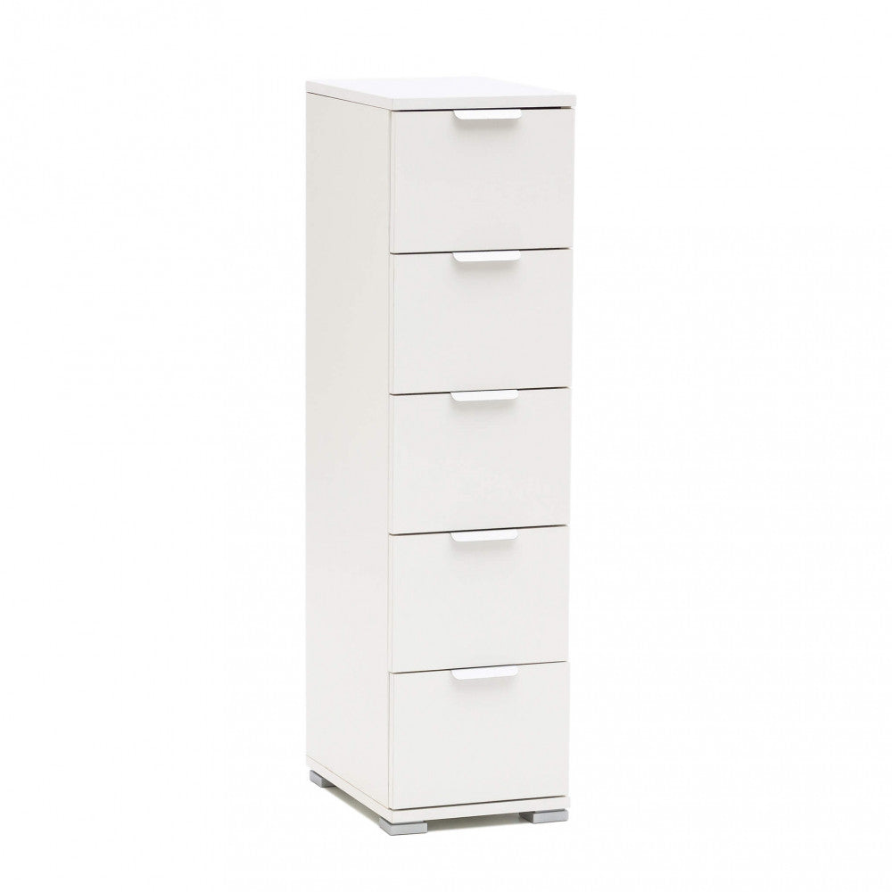 Cassettiera 5 Cassetti Bianca 27x38x103 h cm in Truciolare bilaminato Bianco