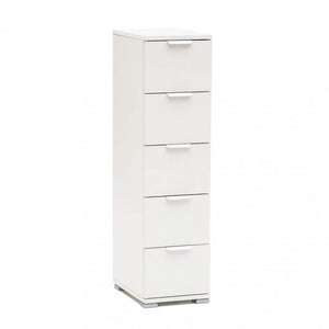Cassettiera 5 Cassetti Bianca 27x38x103 h cm in Truciolare bilaminato Bianco