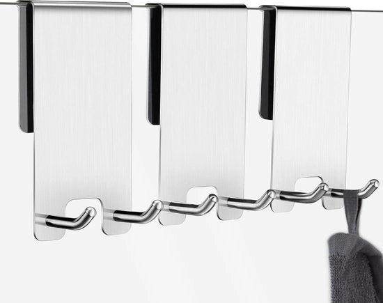 Haken per doccia, 3 pezzi, haken per parete doccia, acciaio inossidabile, hanger asciugamano, senza perforatori, per l'appoggio della porta doccia in vetro, argento