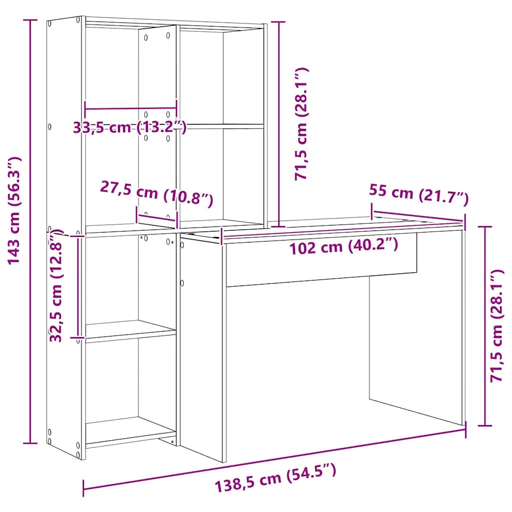 vidaXL Scrivania rovere sonoma 138.5 x 55 x 143 cm Legno multistrato