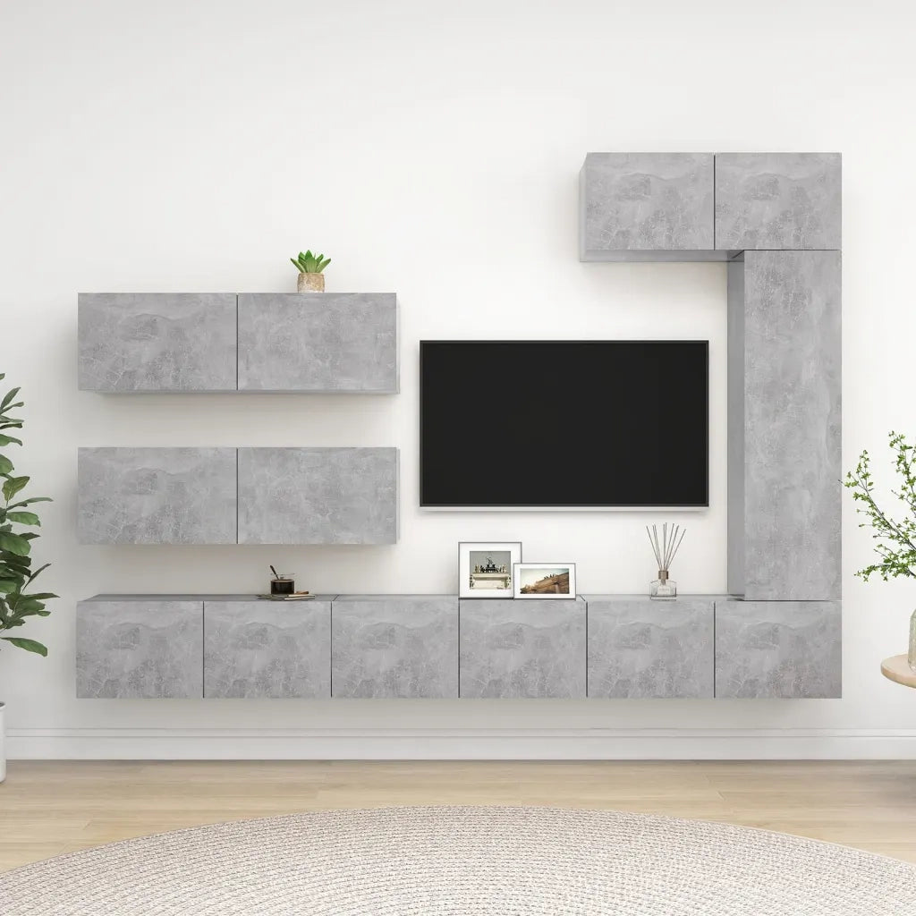 Set di Mobili Porta TV 7 pz Grigio Cemento in Legno Multistrato 3079137