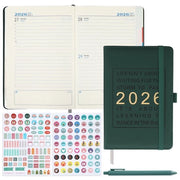 Agenda 2026 A5, 12-mesi libro calendario, calendario 2026, quaderno con penna e 2 adesivi per pianificazione, organizzatore per appuntamenti e pianificazione, copertina in pelle PU in pelle rigida per l'apprendimento e il lavoro (verde)