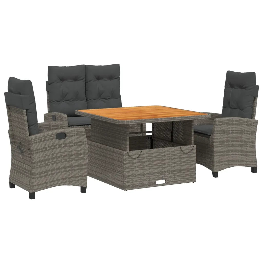 Set da Pranzo da Giardino 4 pz con Cuscini in Polyrattan Grigio 3277404