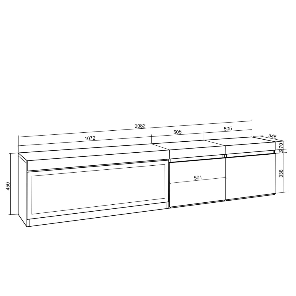 Mobile TV Soggiorno, 208x35x45cm, Per TV fino a 80", Camino elettrico XXL, colore Rovere RF3273