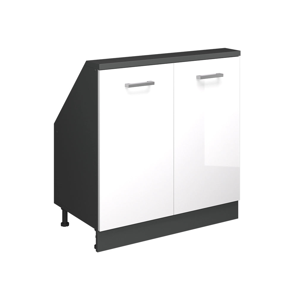 Mobile cucina sottotetto R-Line Bianco lucido/Antracite 80 cm con 2 porte Vicco