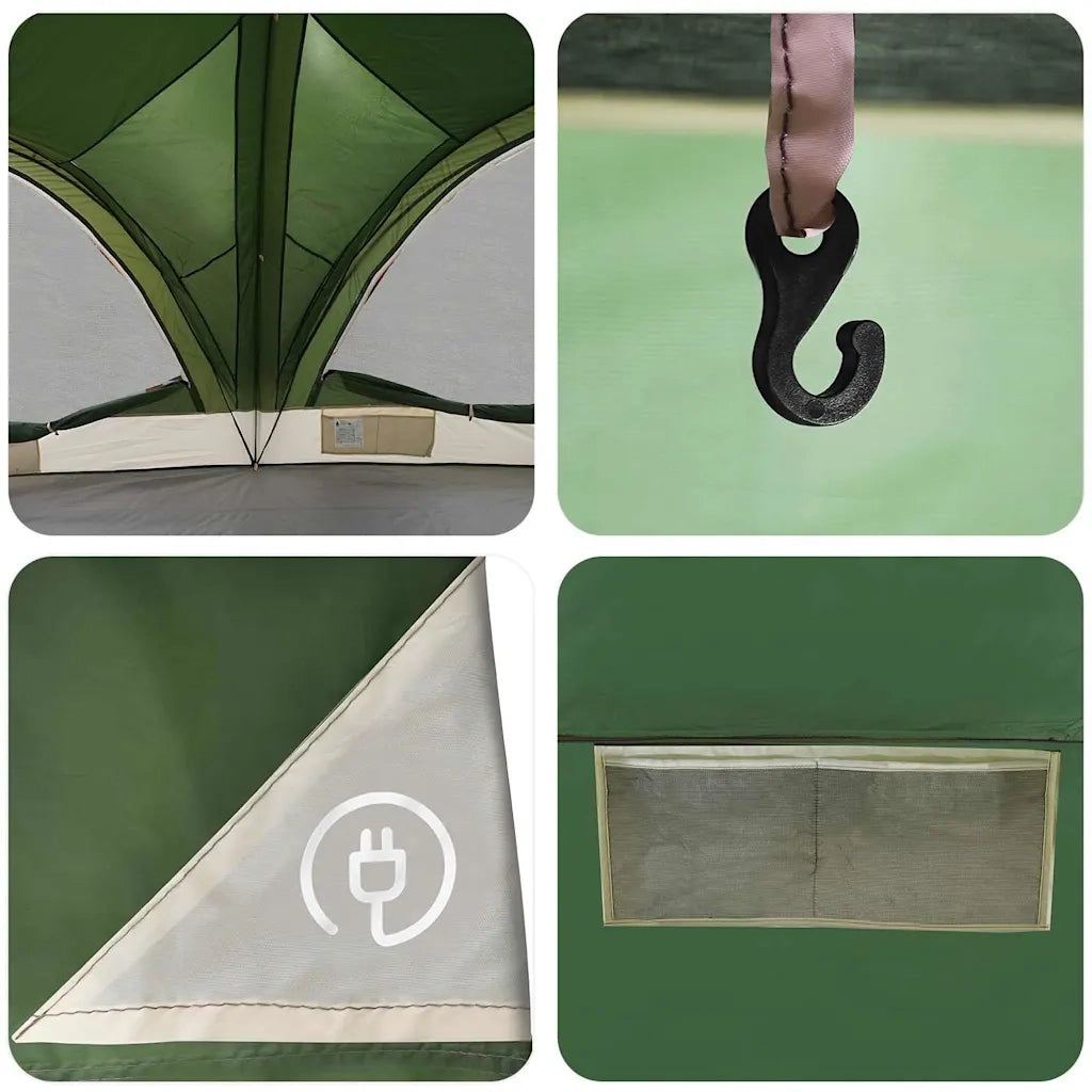 Tenda per famiglie 10 persone-Tenda da campeggio Verde e Grigio 460 x 430 x 214 cm