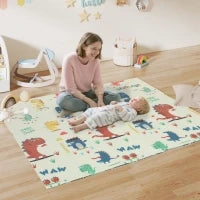 Tappeto da gioco per bambini a tema Dinosauri pieghevole, 196x176x1,5 cm, Multicolore
