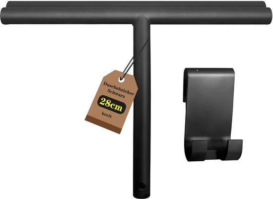 Douchewisser Zwart Breed 28cm, Senza Fori, con Supporto, Douchewisser in Silicone, Ramatista con Nucleo in Acciaio Inox, Douchewisser Zwart per Vetro, Vetri, Pietre da Incastro