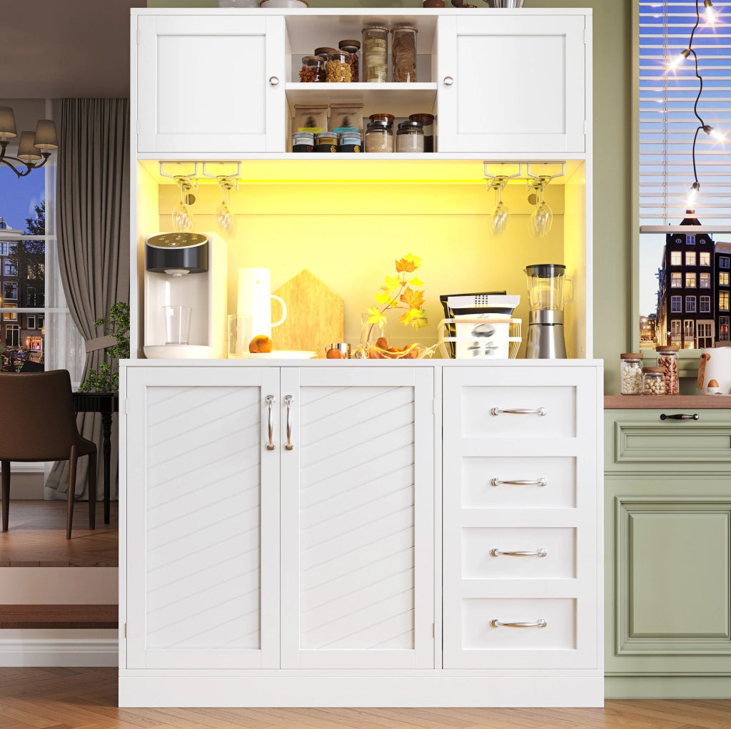 Credenza buffet LED 120x40x188 cm bianca in MDF