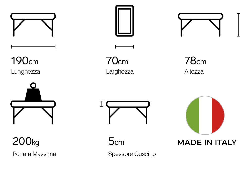 Lettino da Massaggio Fisioterapia Fisso 2 Sezioni 190x70x78cm Benotti Mandurah Bianco