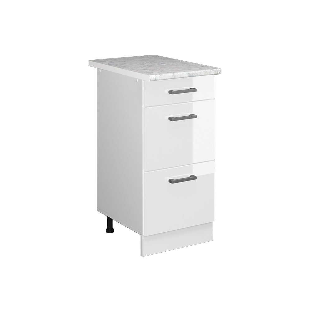 Vicco Mobiletto base per cucina Bianco lucido 40 cm con cassetti PL Marmo