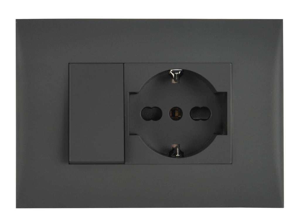PLACCA PRECOMPOSTA 1 presa P40 + 1 deviat. 10A - col.nero - ELECTRALINE