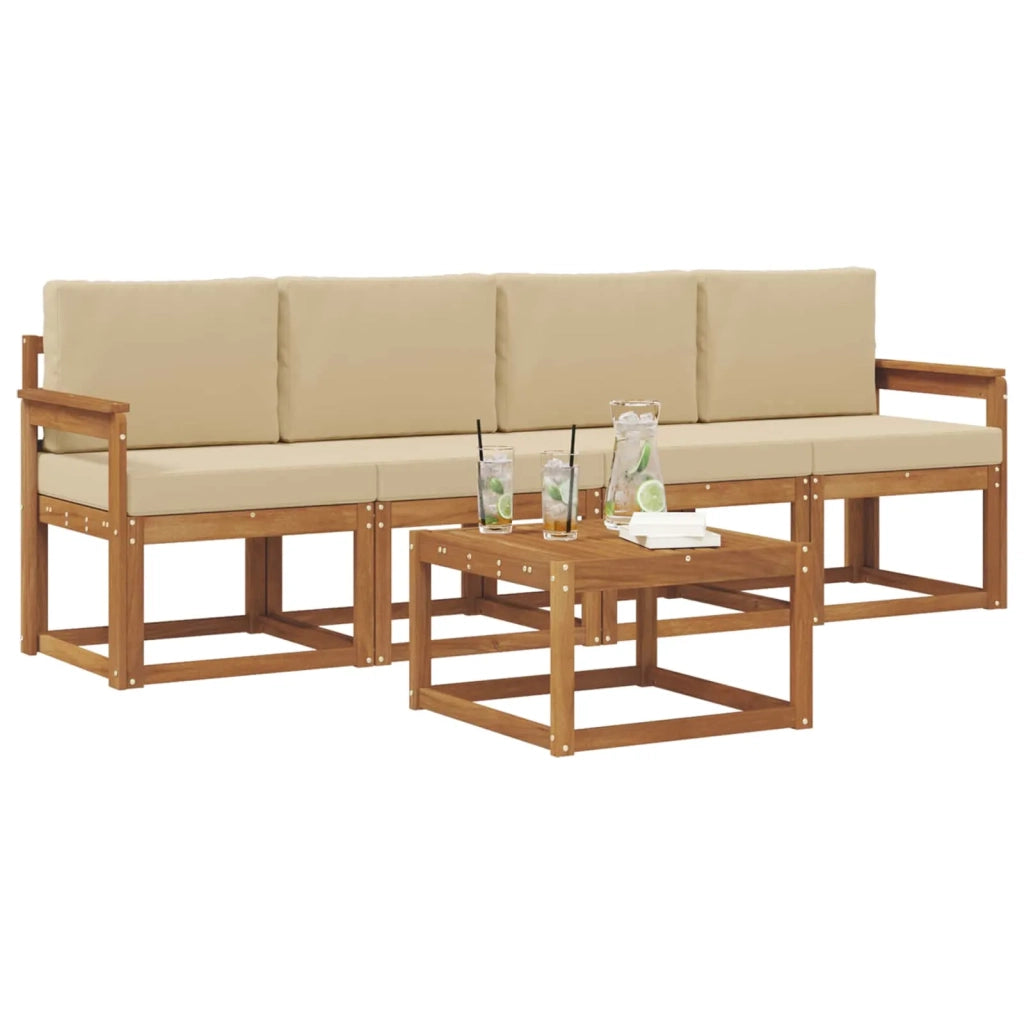 Set di divani da esterno con cuscino 5 pcs Naturale e Beige 3365966