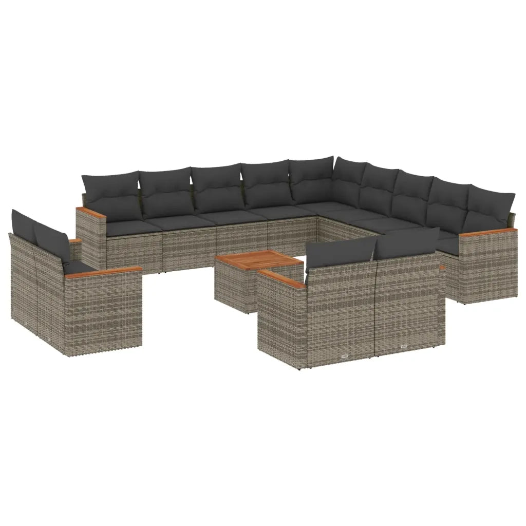 Set Divani da Giardino 14pz con Cuscini in Polyrattan Grigio 3258938