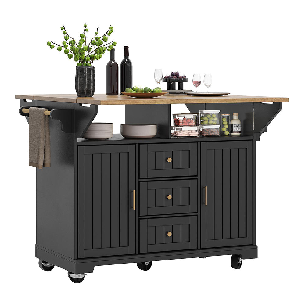 Isola cucina mobile - Xylo - 120x40x95cm nero/bianco 3 cassetti