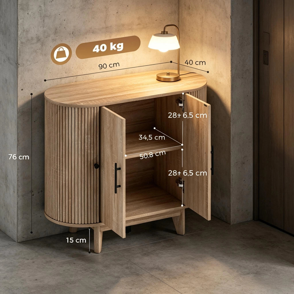 BUFFET 90x40x76 cm in MDF effetto rovere naturale e nero
