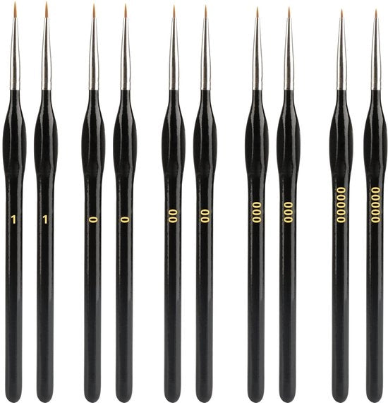 Set di 10 pennelli per dettagli fini, pittura per numero, pennello a punta fine, set di pennelli per miniatura per modelismo, acrilico, arte dei nail, olio su tela, pittura a linee, aquarello, set di pennelli (5 misure)