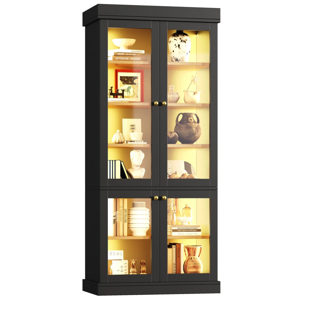 Mobile alto 80x40x180 cm con illuminazione LED multicolore e sistema antiribaltamento in MDF e metallo nero