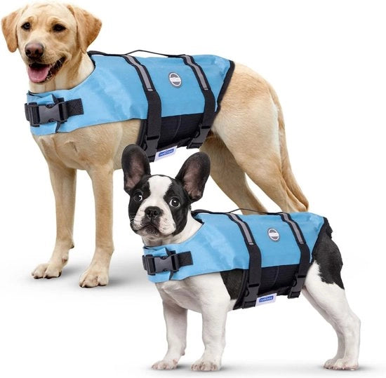 Gilet di salvataggio per cani, Gilet di salvataggio per cani adattabile con maniglia di soccorso e riflettente, Gilet di salvataggio per cani, Cani di media taglia con buona galleggiabilità, per nuoto, navigazione e canoa, Blu (M)