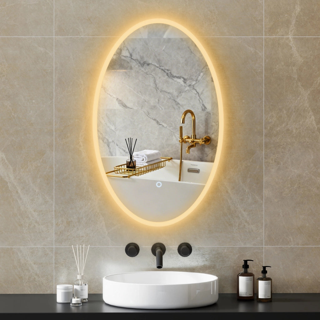 Specchio LED per Bagno Antiappannante 80x50 cm ¨C zephmum ¨C Ovale 3 Luci Regolabile