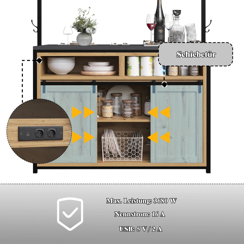 ARMADIO CUCINA 107x62x183 cm Legno e metallo, con prese e USB