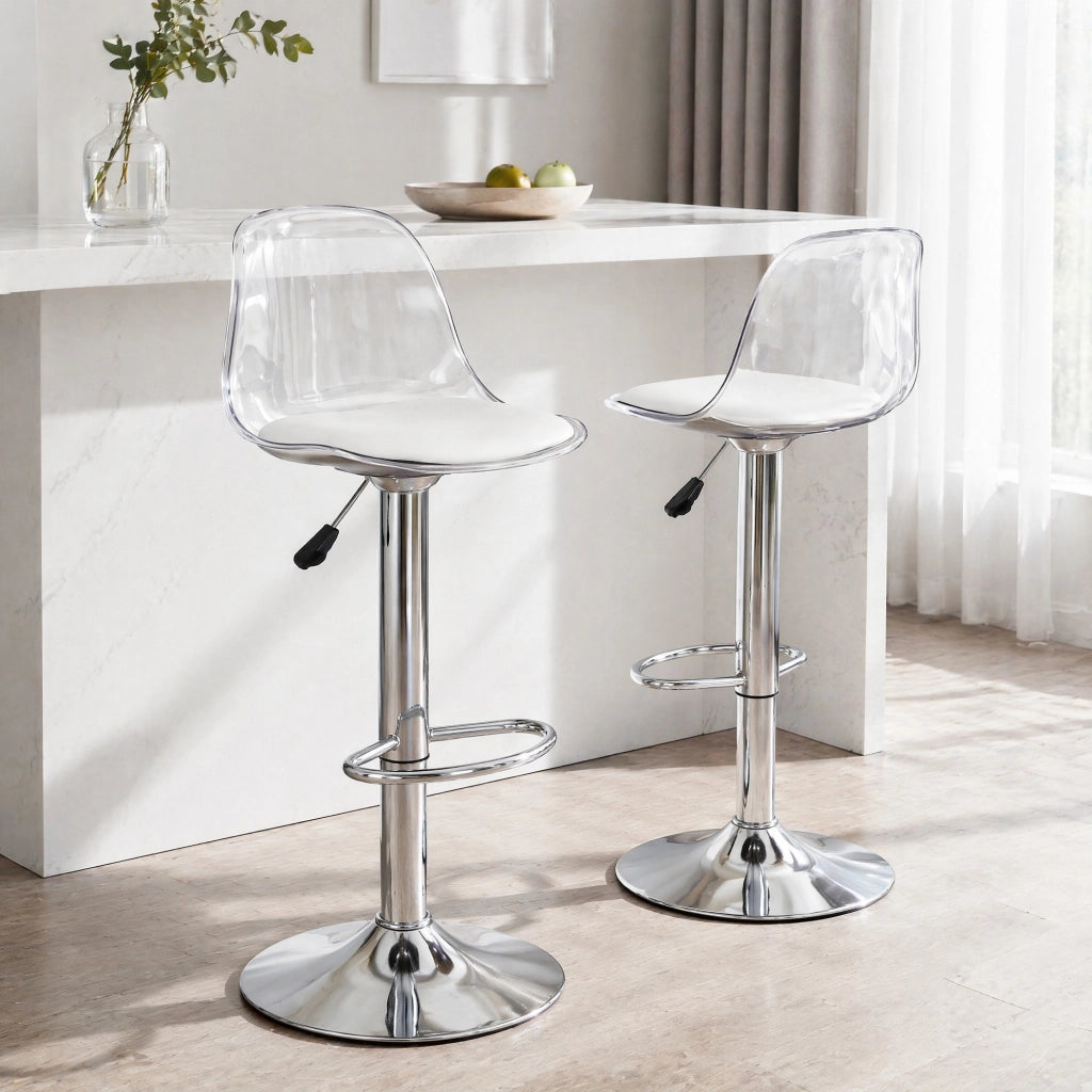 SGABELLO ALTO Regolabile 82-104 cm Bianco/Silver Set da 2 pezzi