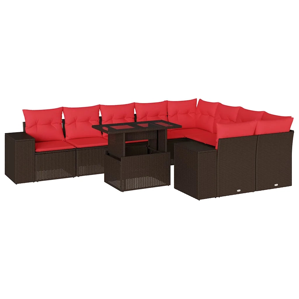 Set Divani da Giardino 10 pz con Cuscini Marrone in Polyrattan 3269394