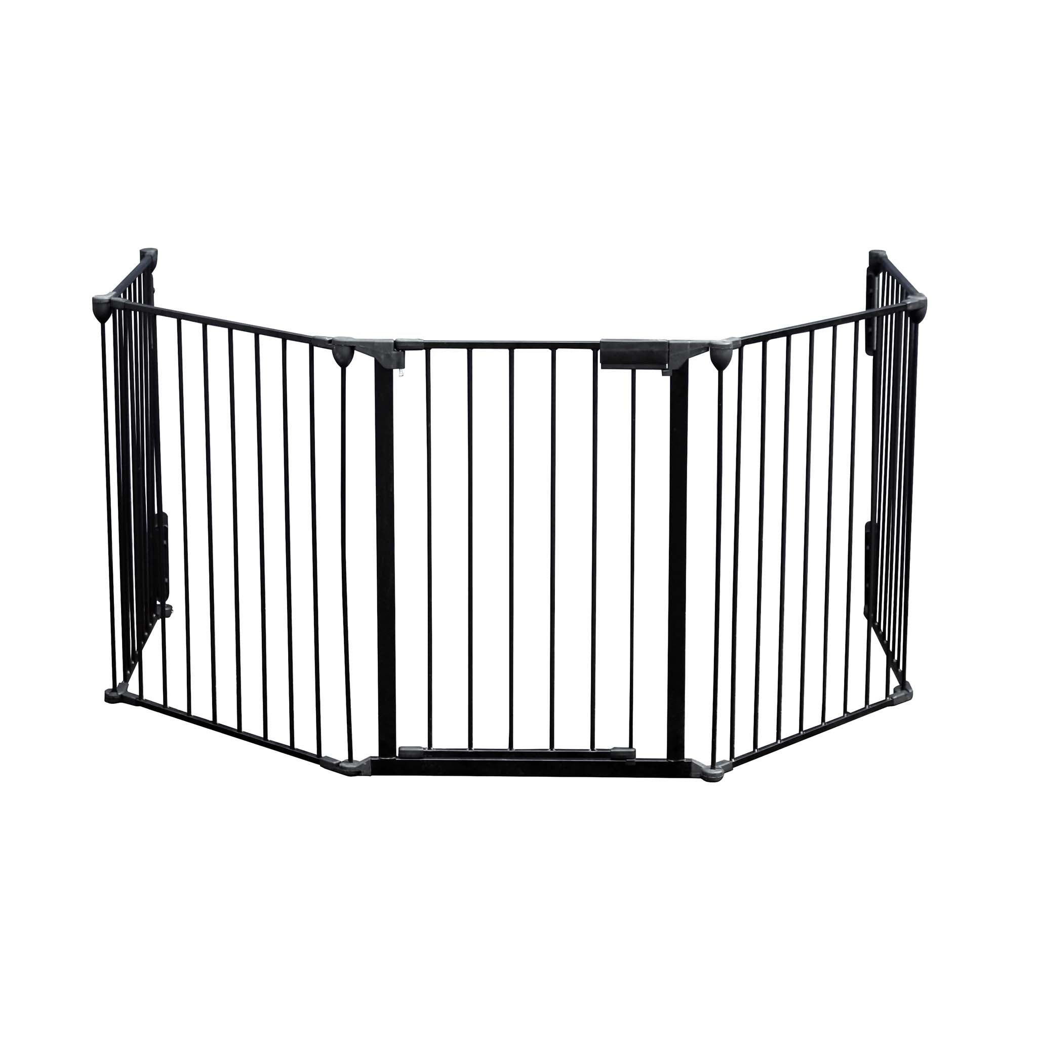 Cancelletto bambini per camino e stufa, nero, 5 elementi, 310 cm, montaggio a parete, Barriera per caminetto