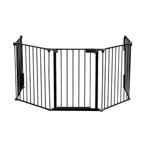 Cancelletto bambini per camino e stufa, nero, 5 elementi, 310 cm, montaggio a parete, Barriera per caminetto