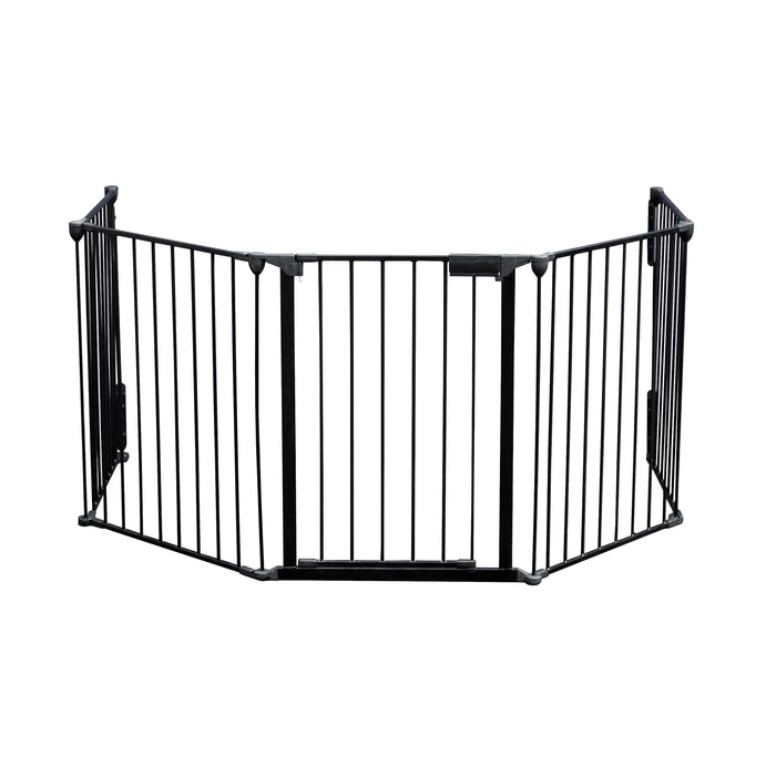 Cancelletto bambini per camino e stufa, nero, 5 elementi, 310 cm, montaggio a parete, Barriera per caminetto