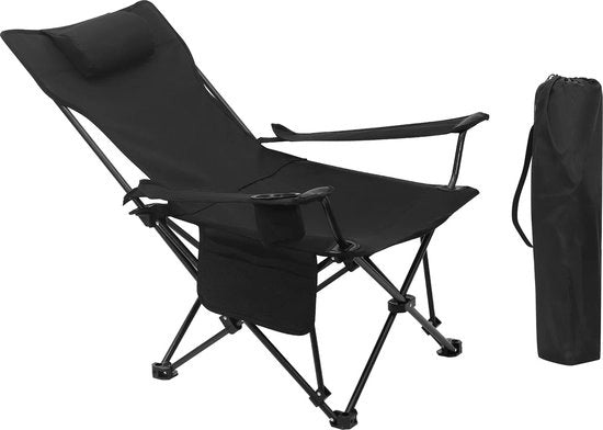 Campingstool 2 in 1 - Opvouwbaar - Con supporto al collo - Inclusa Tasca da trasporto - 58,5x83x88,5cm - Nero