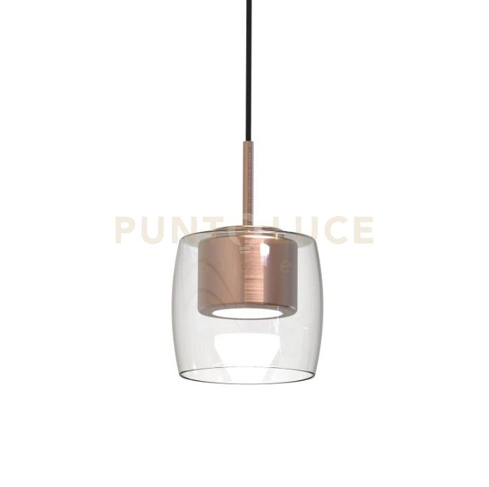 MIRO-S1 RS Lampada a sospensione 1 luce in vetro cristallo e montatura colorata rame spazzolato attacco GX53 senza base