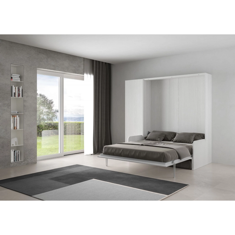 Letto a scomparsa 160 verticale Kentaro Sofà con colonna - Bianco Frassino