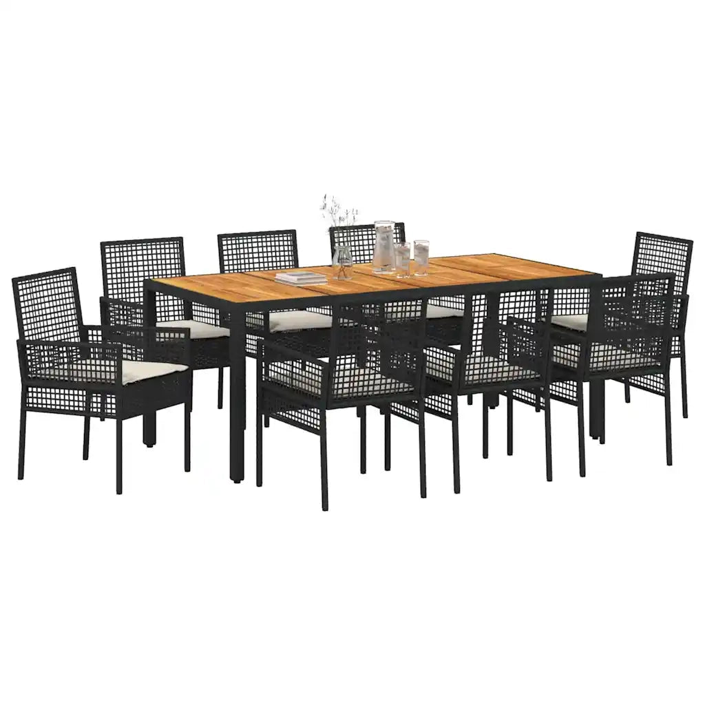 Set da Pranzo per Giardino 9 pcs Nero polyrattan 3334906