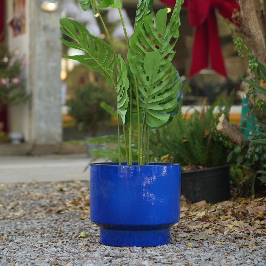 Fioriera in ceramica con foro di drenaggio finitura lucida blu verde anticato per interno ed esterno 49 × 49 × 45,5 cm