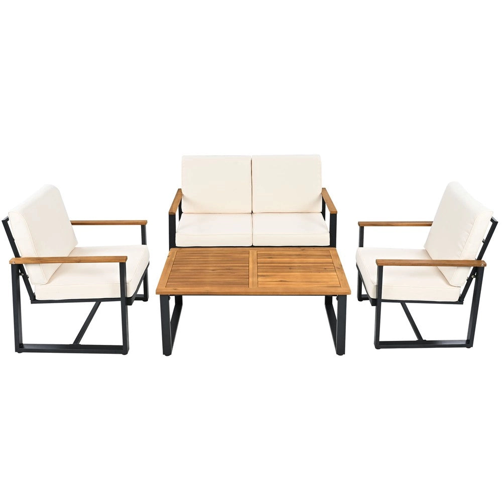Set Divano da Giardino 3+2+1+1 Posti con Tavolino ¨C Xylo ¨C Acacia, Acciaio Zincato, Beige