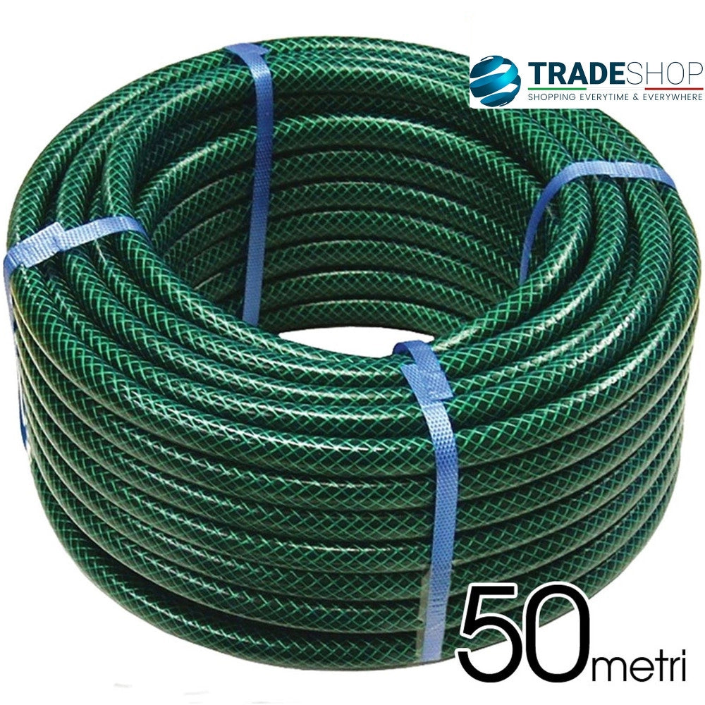 Trade Shop - Tubo Da Giardino Rinforzato 50 Mt Verde Classico 3 Strati Bobina Irrigazione -