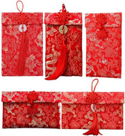 Sacchetti di Carta Cinese con Broccato - 5 pezzi/5 stili - Nuovo Anno/Zainette - Carnevale/Biglietto di Sposa - Broccato di Alta Qualità - Portafogli in Moneta