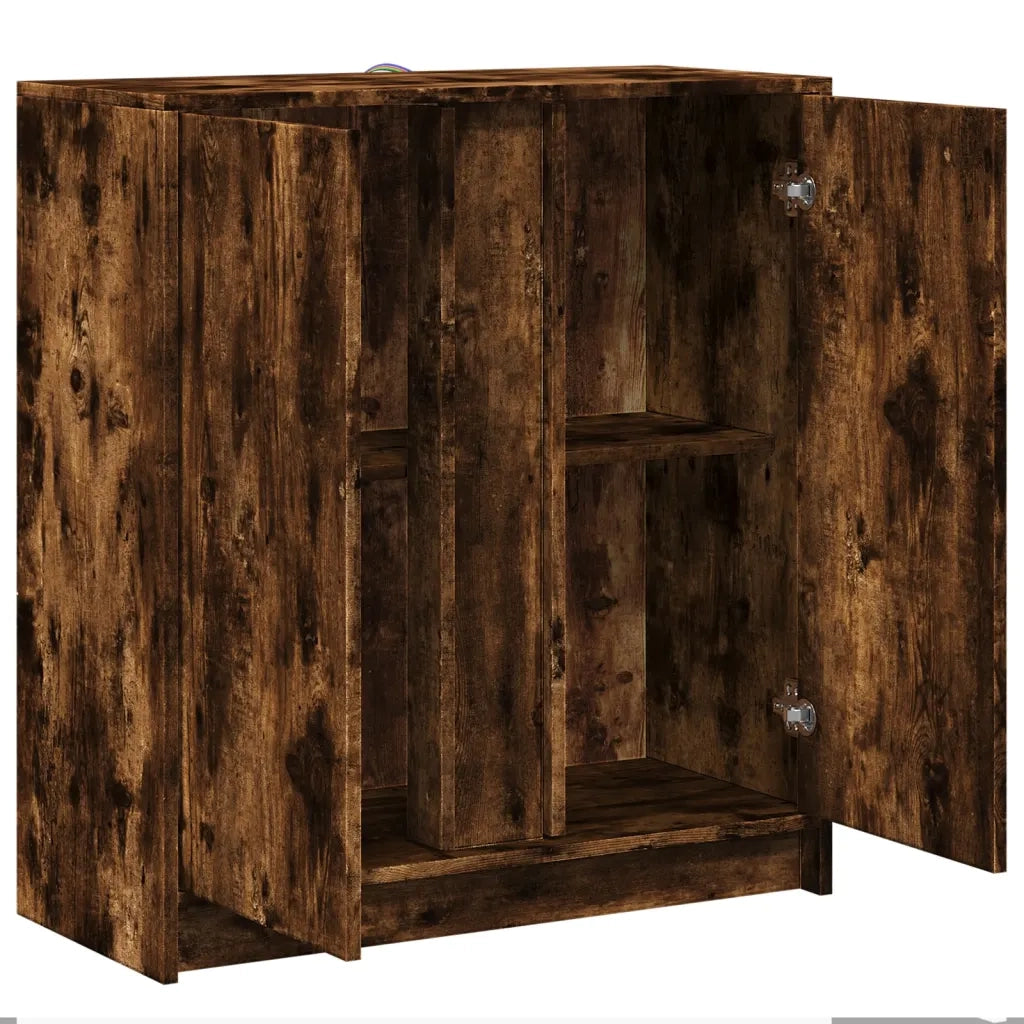 Credenza | Madia | Buffet da pranzo | Armadio da pranzo con LED Rovere Fumo 77x34x85 cm in Legno Multistrato